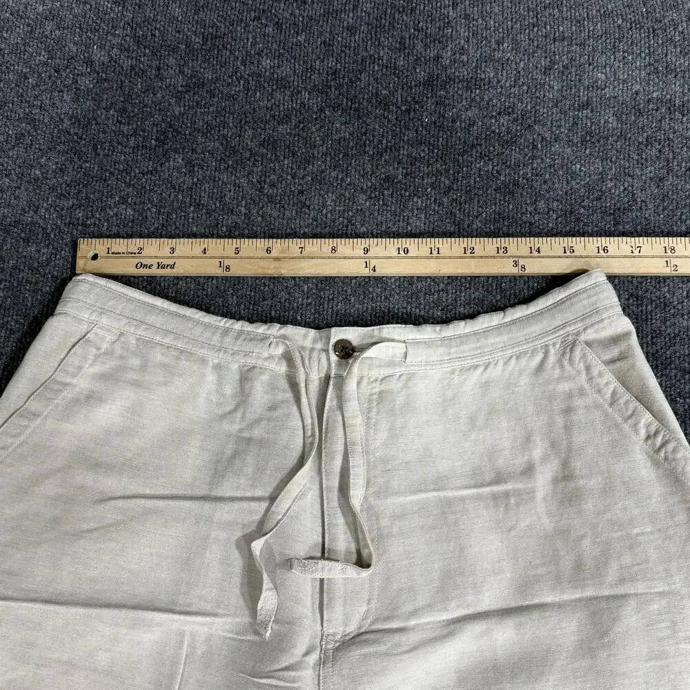 Cubavera Pants Mens 32x26 Beige Linen Blend Drawstring Elastic Waist Casual